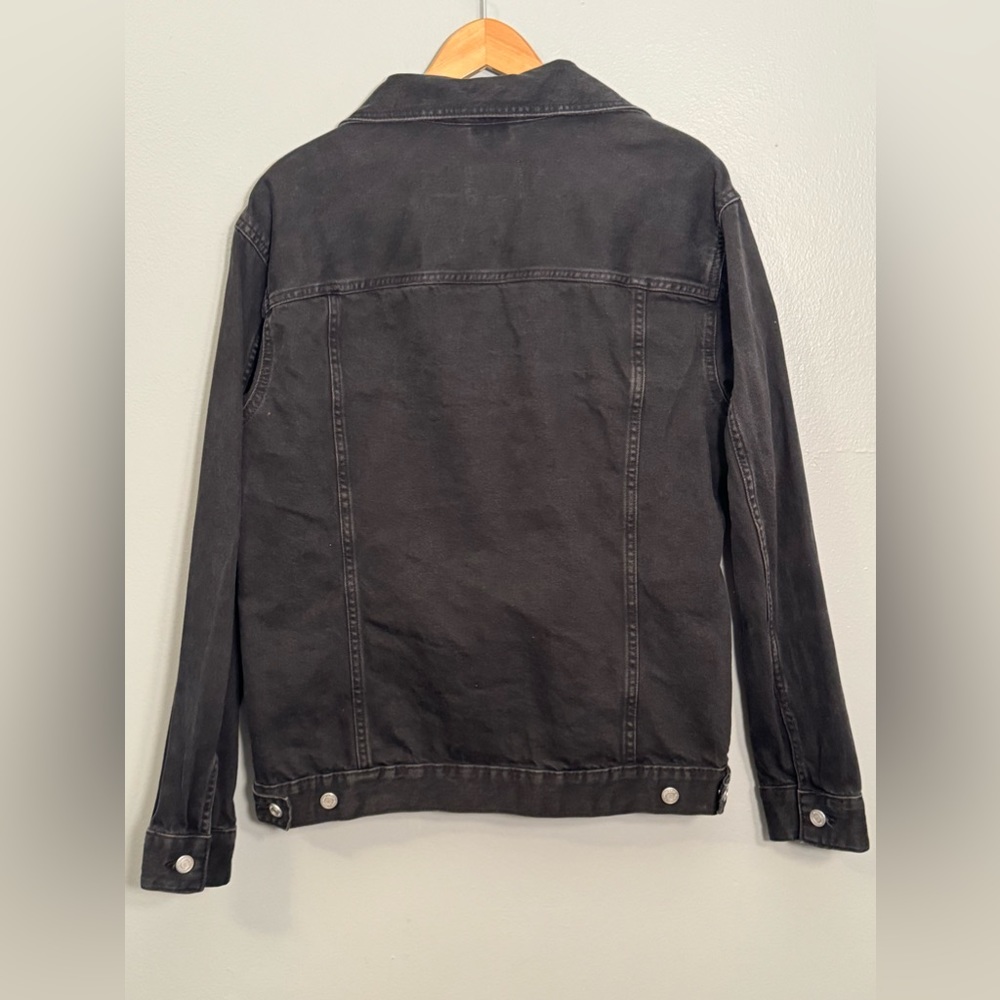 H&M Black Denim Trucker Jacket Size Medium Mens - Picture 2 of 3